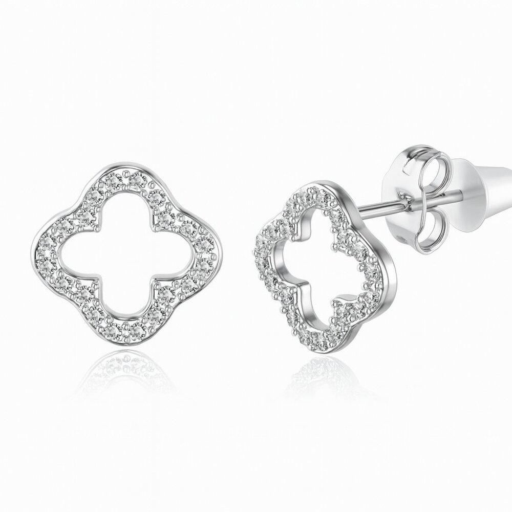 Clover CZ Stud Earrings Hypoallergenic 316L Steel